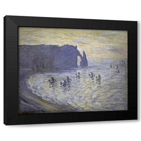 Cliffs at Etretat Black Modern Wood Framed Art Print by Monet, Claude