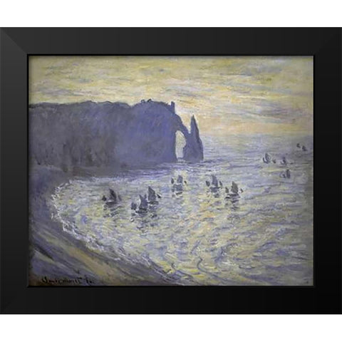 Cliffs at Etretat Black Modern Wood Framed Art Print by Monet, Claude