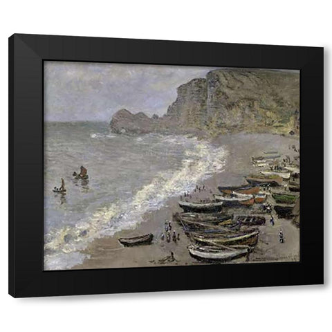 Etretat Black Modern Wood Framed Art Print with Double Matting by Monet, Claude