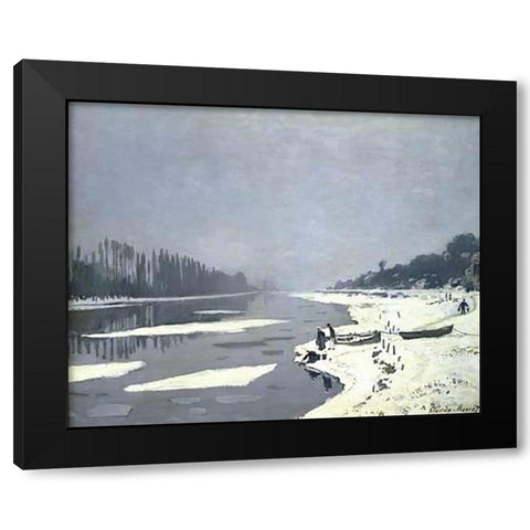 Ice Floes on the Seine at Bougival, 1868 Black Modern Wood Framed Art Print with Double Matting by Monet, Claude