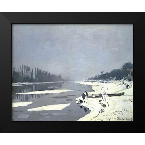 Ice Floes on the Seine at Bougival, 1868 Black Modern Wood Framed Art Print by Monet, Claude