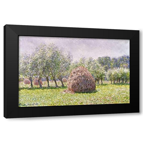 Haystack Black Modern Wood Framed Art Print with Double Matting by Monet, Claude