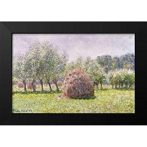 Haystack Black Modern Wood Framed Art Print by Monet, Claude