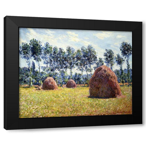 Haystacks at Giverny Black Modern Wood Framed Art Print with Double Matting by Monet, Claude