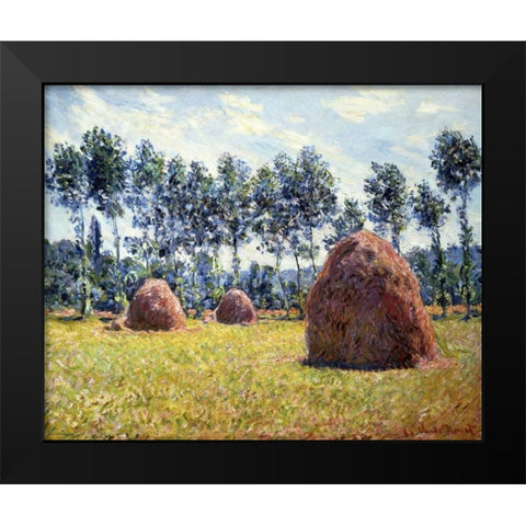 Haystacks at Giverny Black Modern Wood Framed Art Print by Monet, Claude