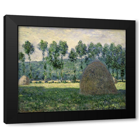 Haystacks Near Giverny Black Modern Wood Framed Art Print by Monet, Claude