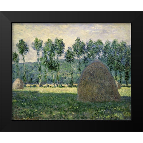 Haystacks Near Giverny Black Modern Wood Framed Art Print by Monet, Claude