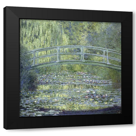 Japanese Bridge Black Modern Wood Framed Art Print with Double Matting by Monet, Claude