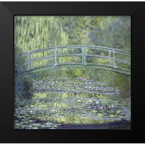 Japanese Bridge Black Modern Wood Framed Art Print by Monet, Claude