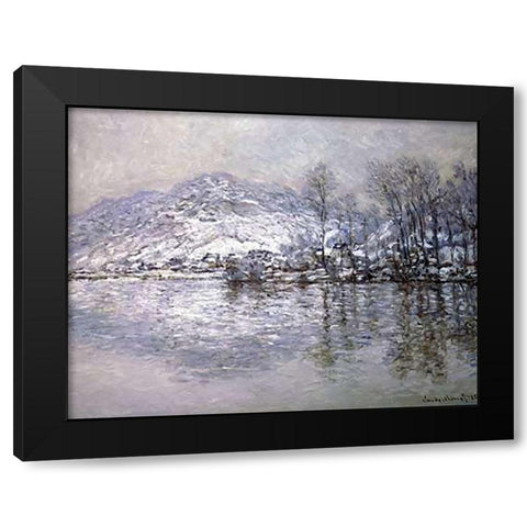 The Seine at Port-Villez, Snow Effect Black Modern Wood Framed Art Print by Monet, Claude