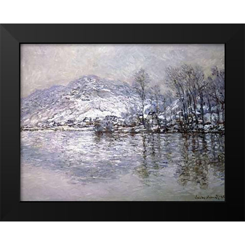 The Seine at Port-Villez, Snow Effect Black Modern Wood Framed Art Print by Monet, Claude