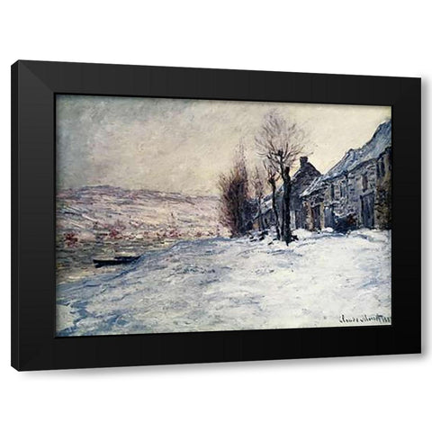 Lavacourt Under Snow Black Modern Wood Framed Art Print with Double Matting by Monet, Claude