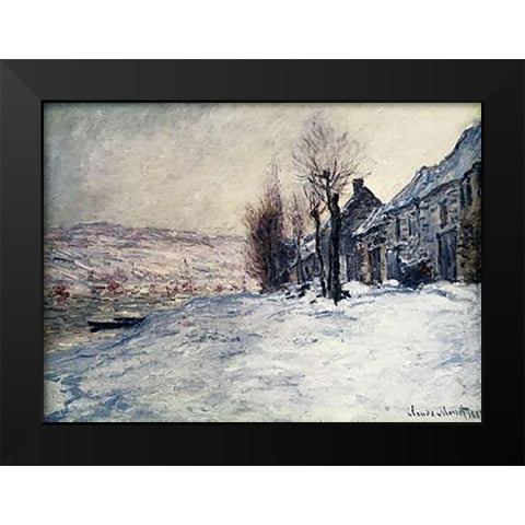 Lavacourt Under Snow Black Modern Wood Framed Art Print by Monet, Claude