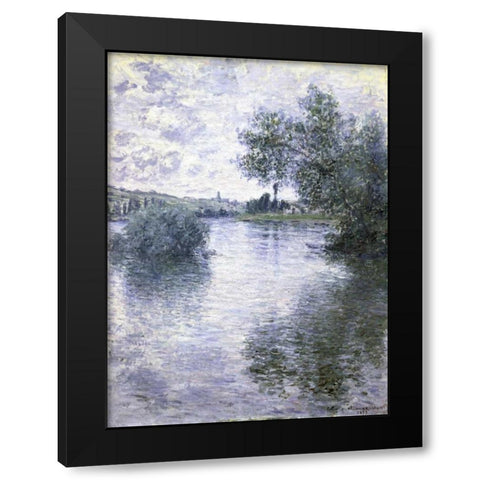 The Seine at Vetheuil Black Modern Wood Framed Art Print by Monet, Claude