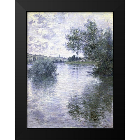 The Seine at Vetheuil Black Modern Wood Framed Art Print by Monet, Claude