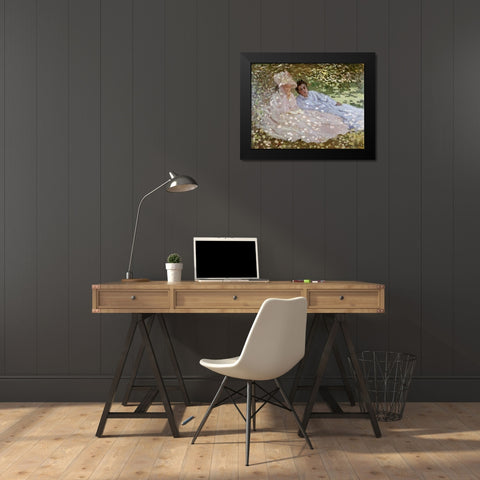 Madame Monet in the Garden Black Modern Wood Framed Art Print by Monet, Claude