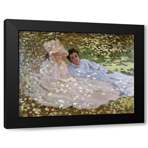 Madame Monet in the Garden Black Modern Wood Framed Art Print with Double Matting by Monet, Claude