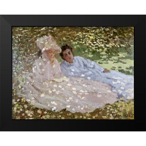 Madame Monet in the Garden Black Modern Wood Framed Art Print by Monet, Claude