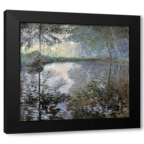 The Pond at Montgeron, 1876 Black Modern Wood Framed Art Print with Double Matting by Monet, Claude