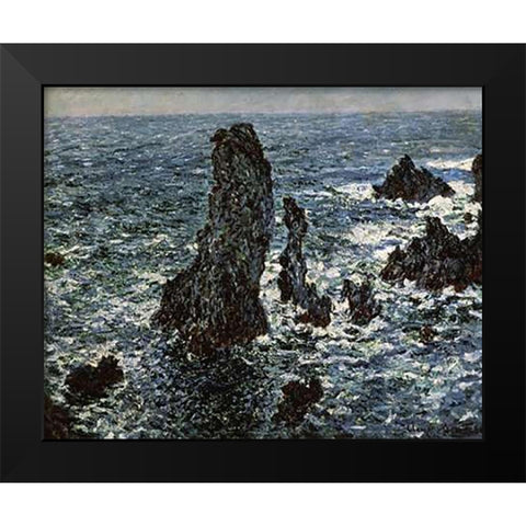 Rocks at Belle Isle Black Modern Wood Framed Art Print by Monet, Claude
