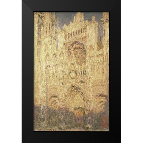 Rouen Cathedral in the Evening Black Modern Wood Framed Art Print by Monet, Claude