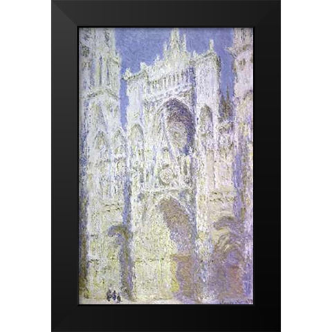 Rouen Cathedral: West Facade, Sunlight Black Modern Wood Framed Art Print by Monet, Claude