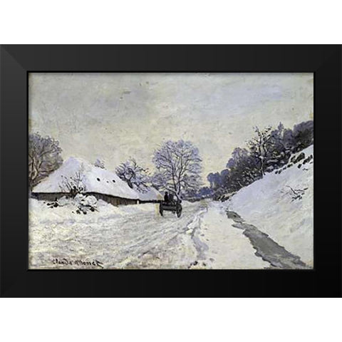Snow-Covered Road at Honfleur Black Modern Wood Framed Art Print by Monet, Claude