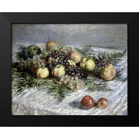 Still Life with Pears and Grapes Black Modern Wood Framed Art Print by Monet, Claude