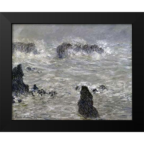 Storm Off the Coast of Belle Isle Black Modern Wood Framed Art Print by Monet, Claude