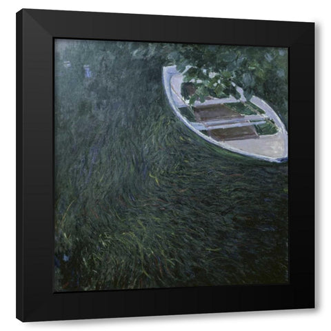 La Barque - The Row Boat, 1887 Black Modern Wood Framed Art Print with Double Matting by Monet, Claude