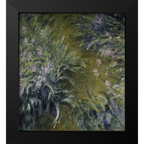 The Path Through the Irises Black Modern Wood Framed Art Print by Monet, Claude