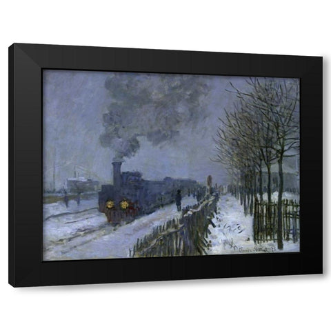 Train in the Snow, 1875 Black Modern Wood Framed Art Print by Monet, Claude
