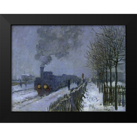 Train in the Snow, 1875 Black Modern Wood Framed Art Print by Monet, Claude