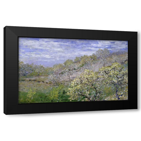 Trees in Bloom - Arbres en fleurs Black Modern Wood Framed Art Print by Monet, Claude