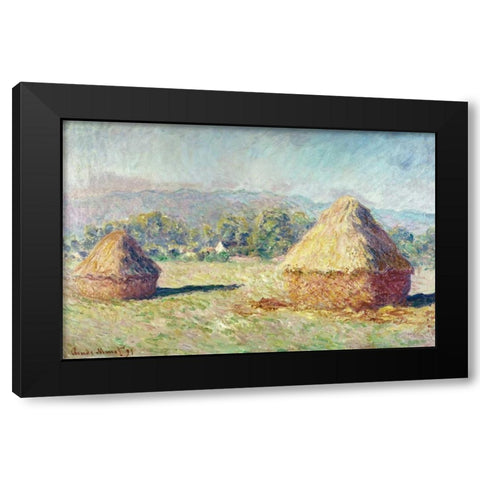 Two Haystacks Black Modern Wood Framed Art Print by Monet, Claude