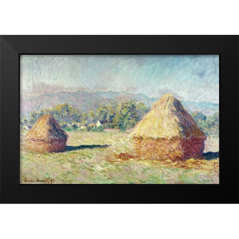 Two Haystacks Black Modern Wood Framed Art Print by Monet, Claude