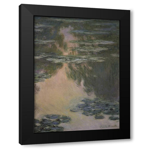 Water Lilies - with Willows Black Modern Wood Framed Art Print by Monet, Claude
