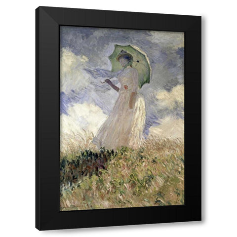 Woman with a Parasol Turned to the Left, 1886 Black Modern Wood Framed Art Print by Monet, Claude