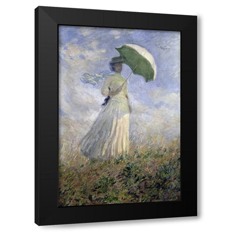 Woman with a Parasol Turned to the Right Black Modern Wood Framed Art Print with Double Matting by Monet, Claude