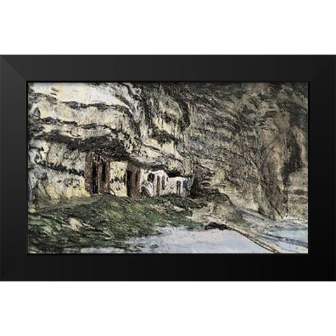 Yport Black Modern Wood Framed Art Print by Monet, Claude