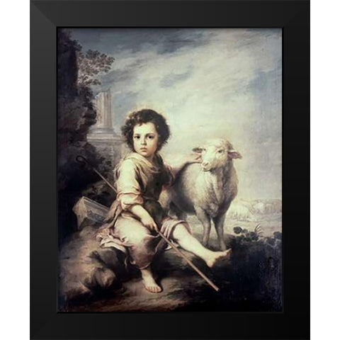 Museumist Child As Shepherd Black Modern Wood Framed Art Print by Murillo, Bartolome Esteban