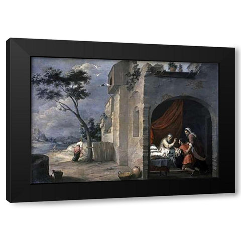 Isaac Blesses Jacob Black Modern Wood Framed Art Print by Murillo, Bartolome Esteban