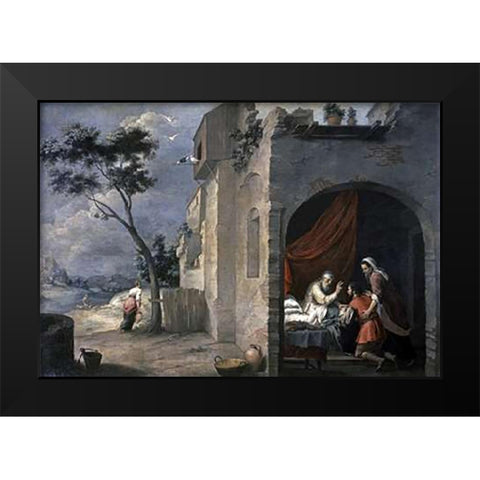 Isaac Blesses Jacob Black Modern Wood Framed Art Print by Murillo, Bartolome Esteban