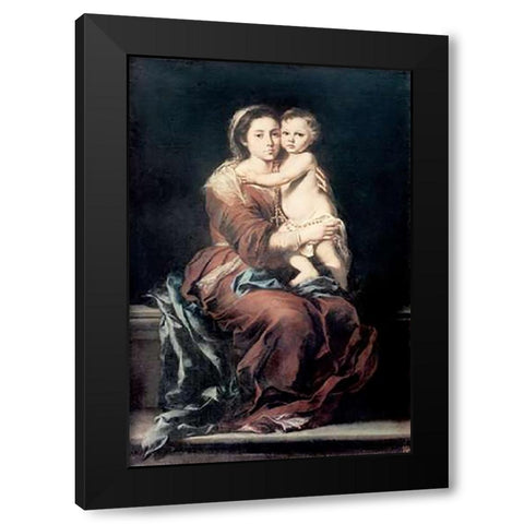 Madonna and The Rosary #1 Black Modern Wood Framed Art Print with Double Matting by Murillo, Bartolome Esteban