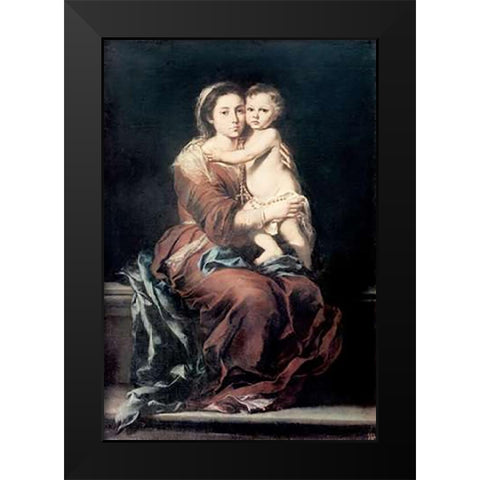 Madonna and The Rosary #1 Black Modern Wood Framed Art Print by Murillo, Bartolome Esteban