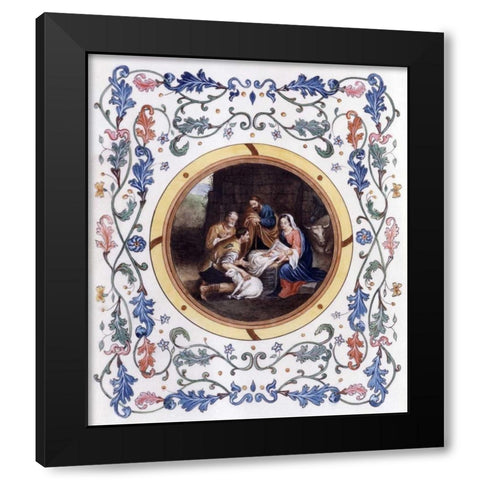 Nativity With Illuminated Border Black Modern Wood Framed Art Print with Double Matting by Murillo, Bartolome Esteban