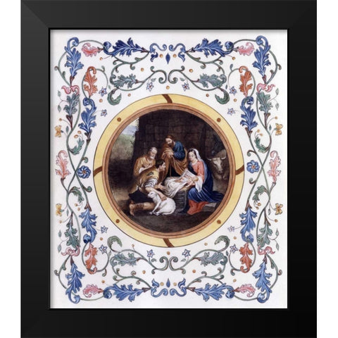 Nativity With Illuminated Border Black Modern Wood Framed Art Print by Murillo, Bartolome Esteban