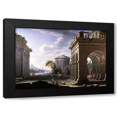 Architectural Study Black Modern Wood Framed Art Print with Double Matting by Panini, Giovanni Paolo