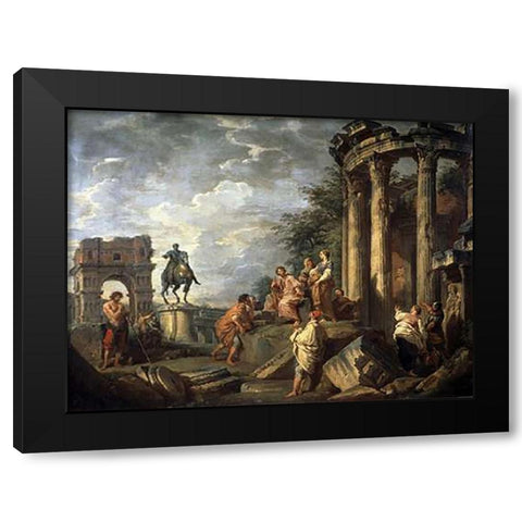Ruins of Architecture Black Modern Wood Framed Art Print with Double Matting by Panini, Giovanni Paolo