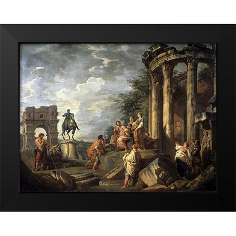 Ruins of Architecture Black Modern Wood Framed Art Print by Panini, Giovanni Paolo